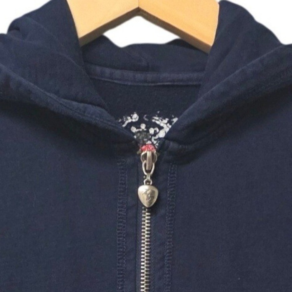 Twisted Heart Zip Up Hoodie Womens M Navy Vintage Y2K McBling Rhinestone Graphic - Picture 4 of 8